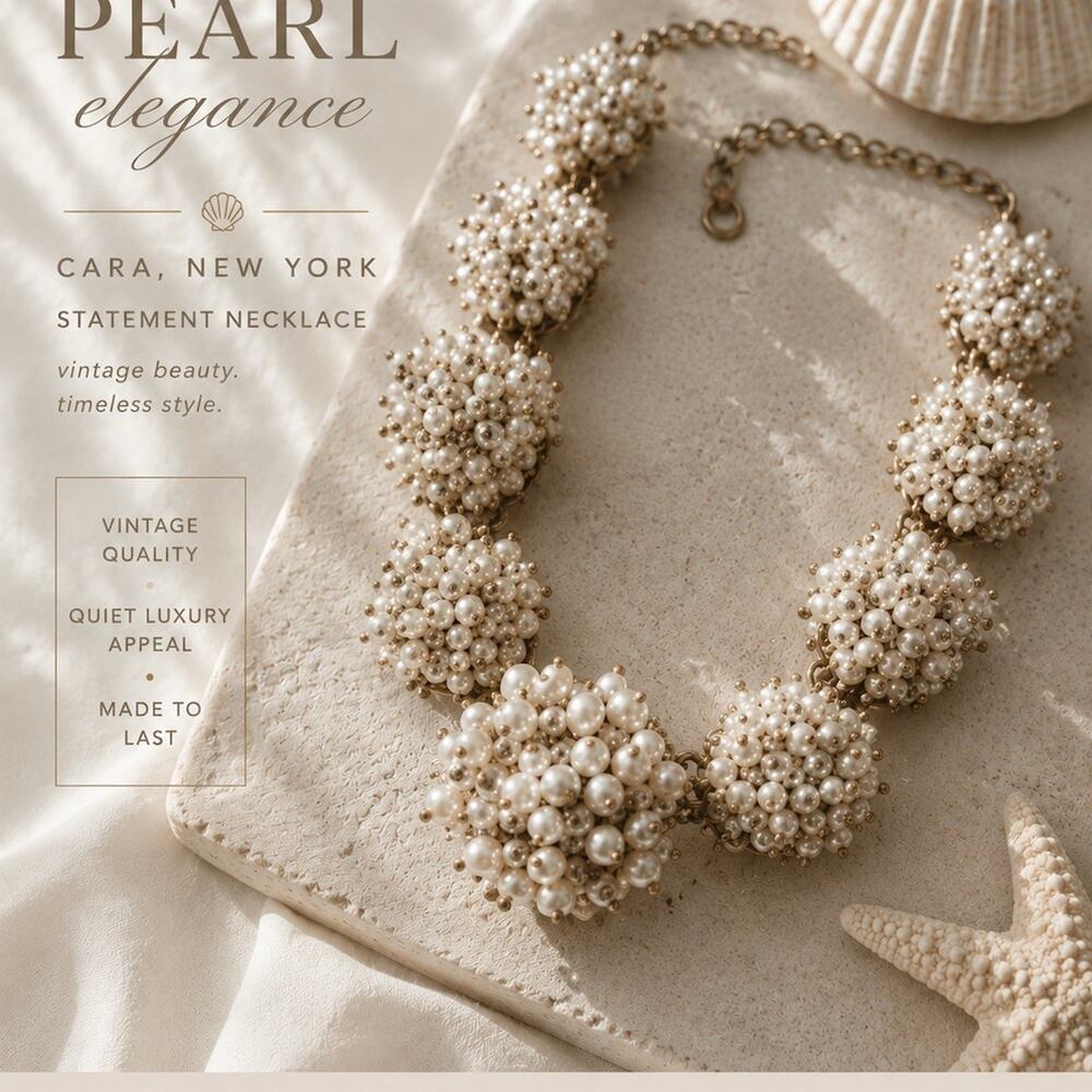 Cara New York vintage Pearl Cluster Statement Bib Necklace Ivory Adjustable gift